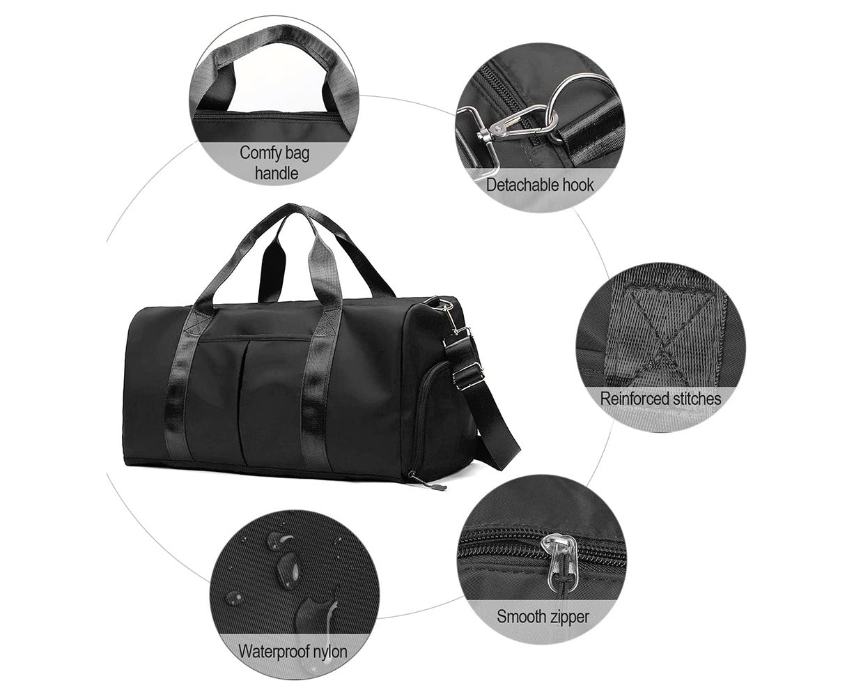 Gym Duffle Bag Dry Wet Separated Gym Bag Sport Duffle Bag Training Handbag-Black