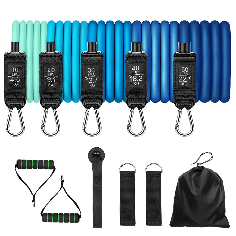 Fitness Resistance Bands Set Yoga 5 Tube Workout Bands Home Exercise Bands with Door Anchor Handles Ankle Straps Gym Equipment