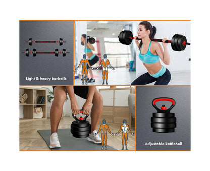 20Kg Dumbbell Set 7In1 Adjustable Barbell Kettlebell Home Gym Fitness