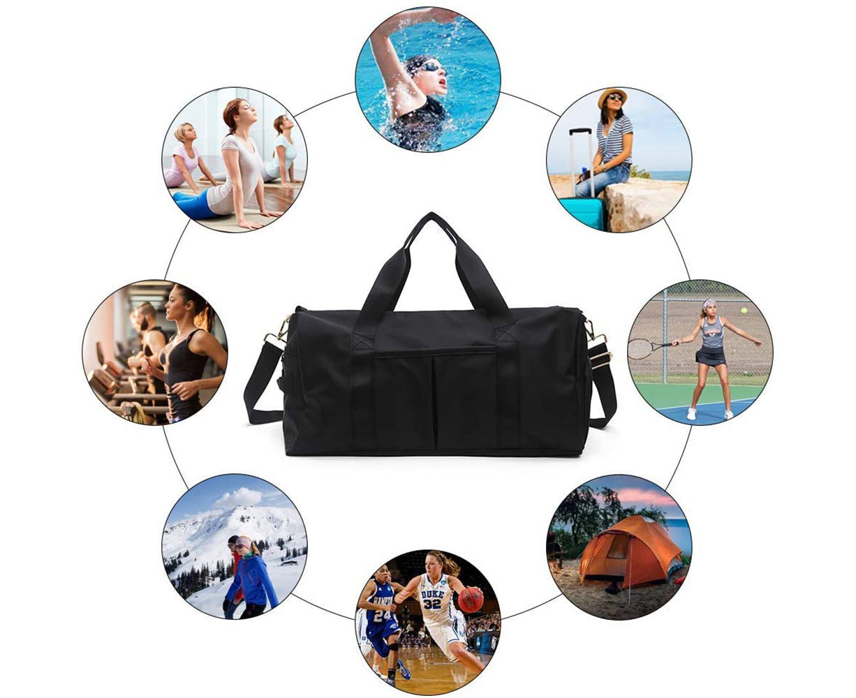 Gym Duffle Bag Dry Wet Separated Gym Bag Sport Duffle Bag Training Handbag-Black