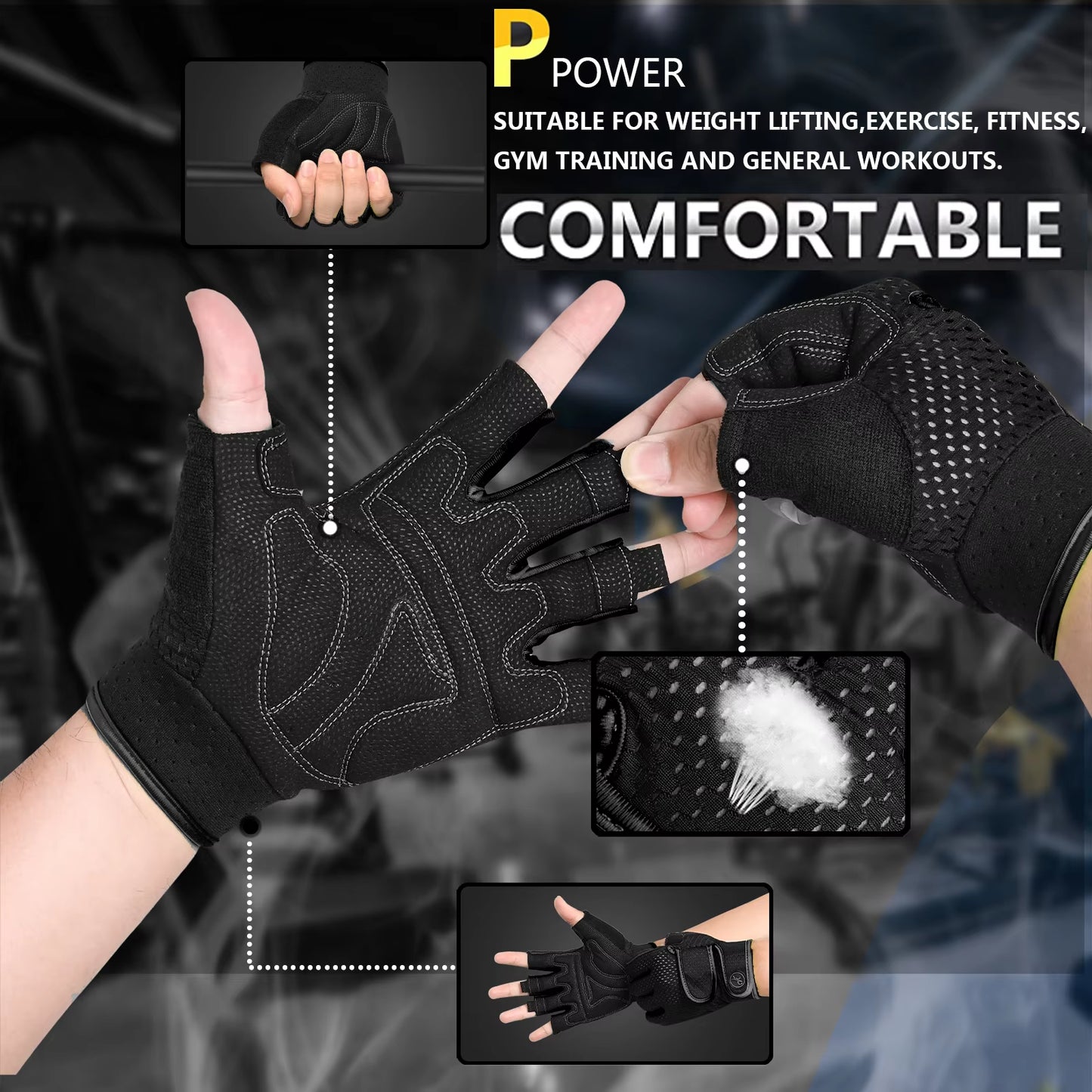 MOREOK Gym Gloves Non-Slip 3MM Pads Pull up Power Training Weight Lifting Gloves Kettlebell Workout Exercise Fitness Gloves Men