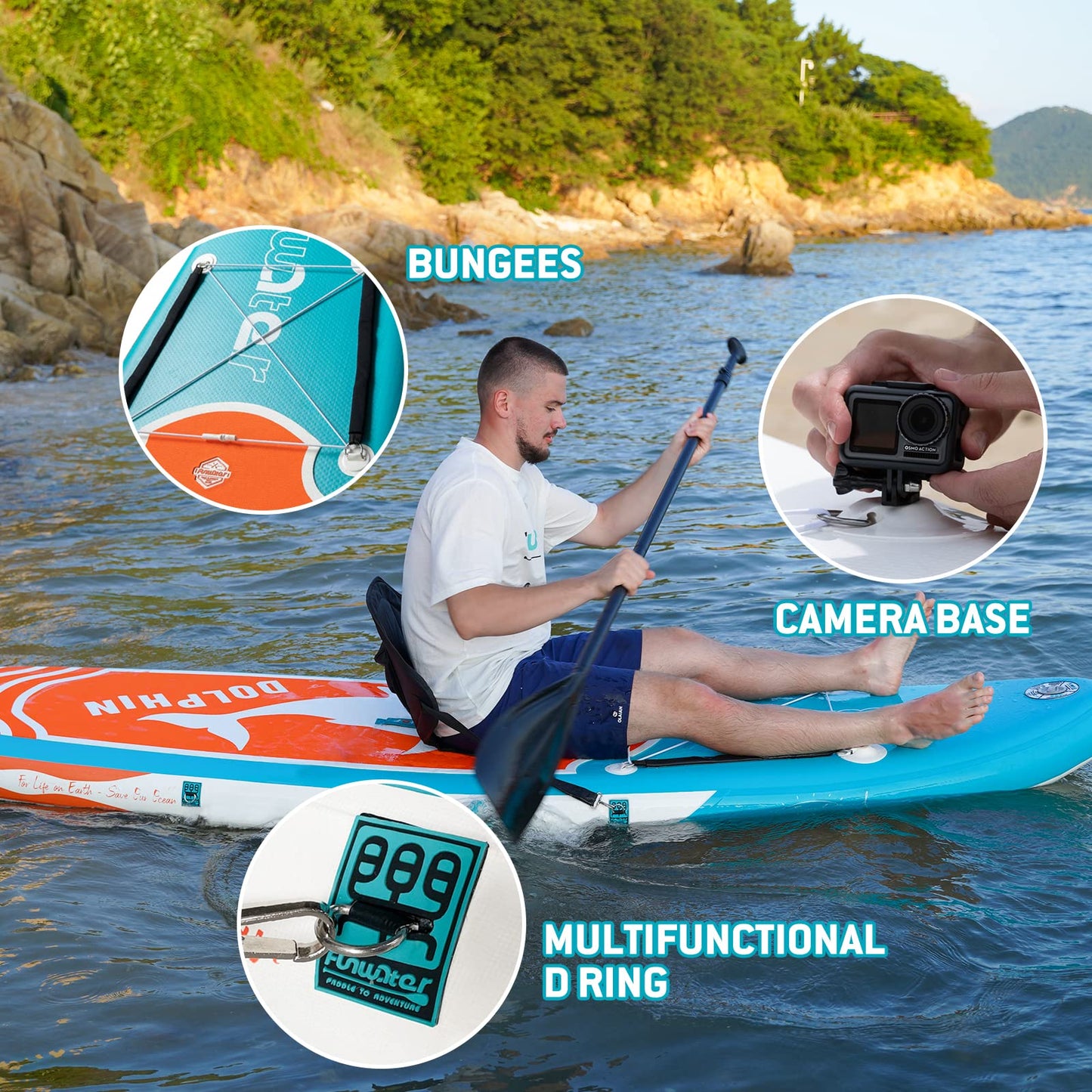 [AU Direct]  Inflatable Stand up Paddle Board 305*78*15 CM Ultra Lightweight All Includes Paddle Board, Adj Paddle, Kayak Seat, Pump, Backpack, Leash, Waterproof Bag, Non-Slip Deck Pad for Teenagers and Adults SUPFW08A